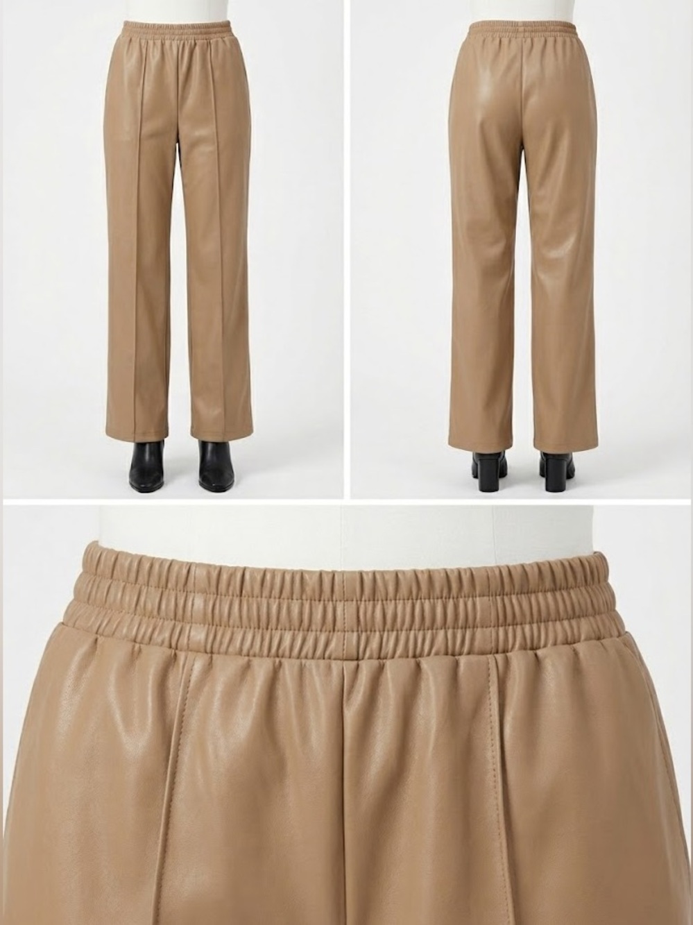 Elan Faux Leather Wide-Leg Pants in Taupe